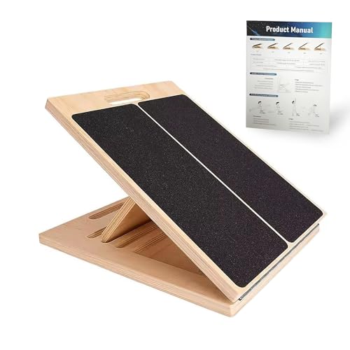 Adjustable 16.5'×12' Wooden Slant Board – 5-Angle Foldable Calf Stretcher & Squat Wedge for...