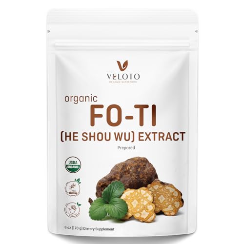 VELOTO Organic He Shou Wu Extract Powder 50:1 Pure Fo-Ti Herbal Supplement No Fillers Vegan Traditionally Used for Hair Vitality & Antioxidant Superfood (6 Ounce)