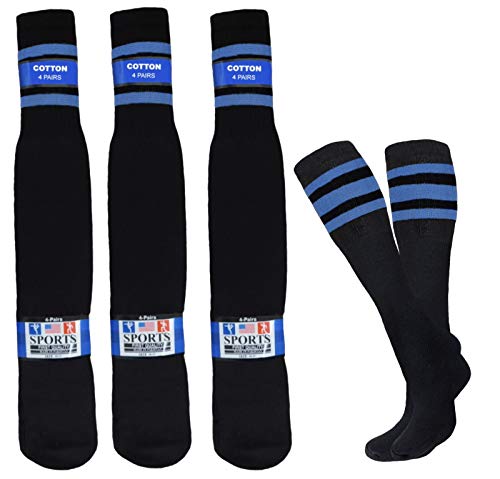 Black tube socks with 3 medium blue stripes 12-pairs, 8-pairs, 4-…