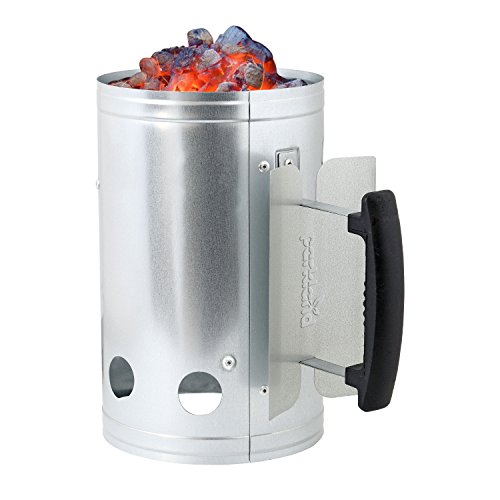 Parkland® Charcoal Chimney Grill Barbecue BBQ Charcoal Briquettes Charcoal Quick Starter Galvanised Steel Camping Barbecue Lighting Kit with Heat Shield Safety Handle and Thermoplastic Handle (17)