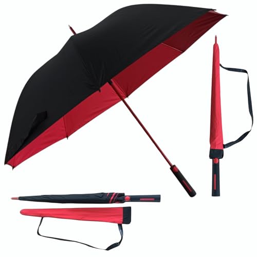 Guarda Chuva Automático Grande | Reforçado, Hiper Repelente à Água, Fibra de Vidro UltraFlex | Tecido Resistente , Proteção UV 100%, Resistente ao Vento | Perfeito para Chuva e Sol (Guarda Chuva Vermelho)