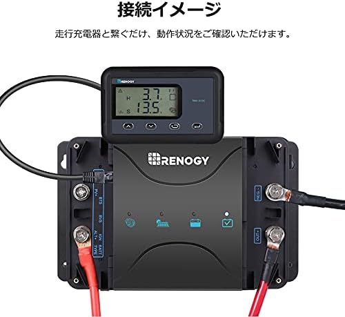 Contents of the Renogy RMS-DCDC-JP package including monitor, manual, cable, and screws