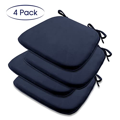 Basic Beyond Kitchen Chair Cushions Set Of 4, U Shaped Memory Foam Chair Cushion With Ties, 17 X 15 Inches Soft Plush Velvet Chair Pads For Dining Chairs(Navy) #TOP1