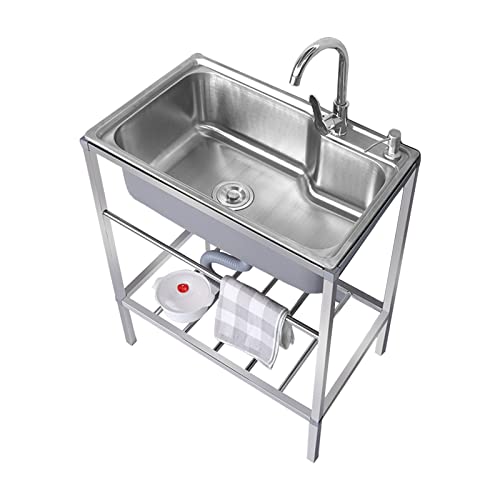 Professionnel Extérieur Évier De Jardin,Évier inox 1 bac,Évier Inox De Cuisine Ensemble d'évier de Cuisine de Restaurant Commercial avec Robinet et Tuyau, Pour Faire La Plonge Cuisine De Restaurants (