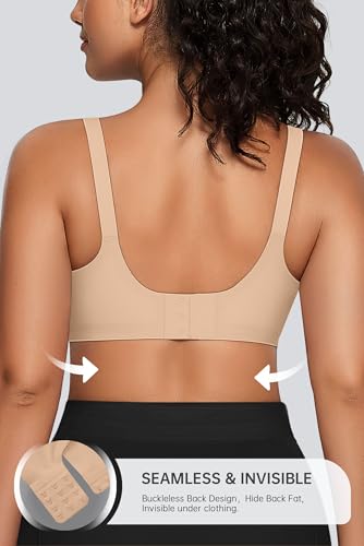 Image of OEAK Womens Comfortable Jelly Bra No Underwire Full Support Tshirt Bras | Seamless,Plus Size,Wireless,Push Up,Invisible,Adjustable,V neck,Full Coverage