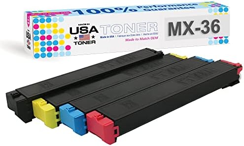 MADE IN USA TONER Cartridge Replacement for Sharp MX36NT, MX-2610N MX-2615N MX-3110N MX-3115N MX-3610N (Black, Cyan, Magenta, Yellow, 4-Pack)