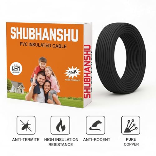 Image of 2.50 SQMM PVC Insulated Pure Copper Wire | Single Core Flexible Electric Cable | ISI Certified | 90 Meters | Black
