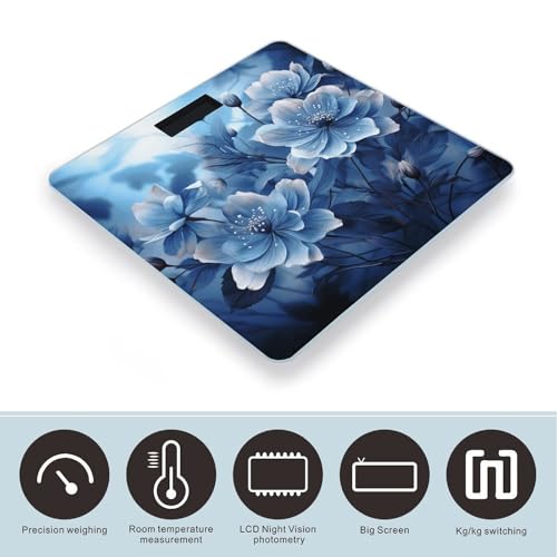 Báscula digital de baño floral azul elegante compacta miniatura 3