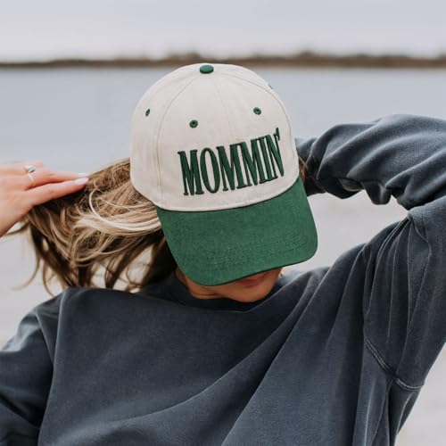 Image of Mommin Trucker Hat for Women, Vintage Two-Tone mom hat with Mommin 3D Embroidery, New Mom Gifts Mothers Day Outfits