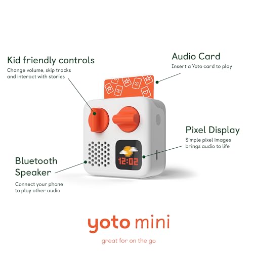 Image of Yoto Mini (2024 Edition) + Make Your Own Card - Kids Screen-Free Bluetooth Audio Player, All-in-1 Travel Device Plays Stories Music Podcast Radio Ok-to-Wake Clock, Use as Speaker or with Headphones