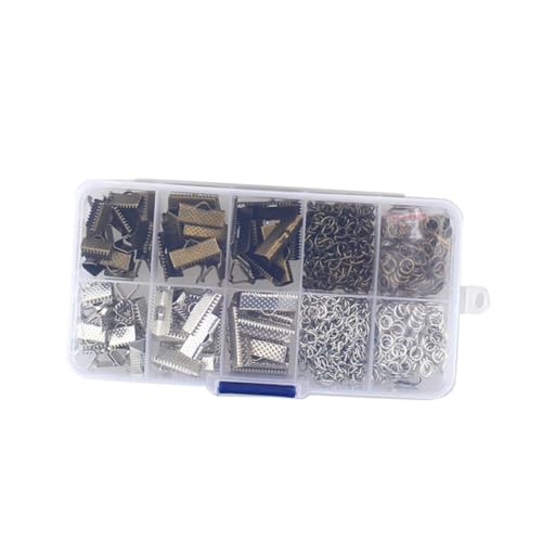 COHEALI Cord Ends Fastener Clasps Set of 370 Textured Crimp End Clamps Zipper Clips for Jewelry Making Chokers Necklaces Bracelets