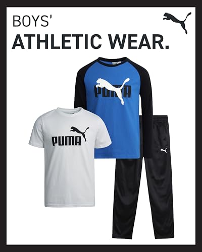 PUMA Boys' Pants Set - 3 Piece Tricot Jogger Pants and T-Shirt Set - Boys Activewear Set (4-16)2
