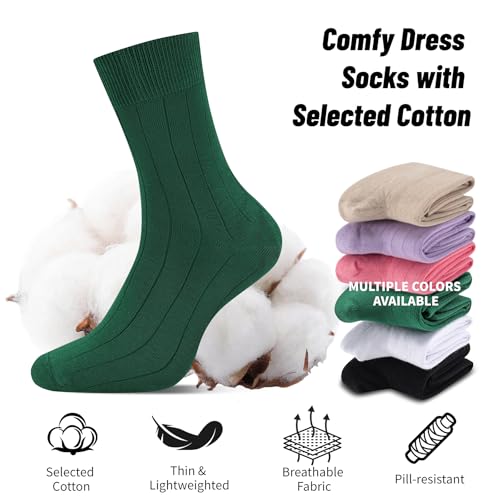 Men's Dress Socks Solid Colors Comfy Crew Cotton Dress Socks for Men Thin Lightweight Anti Odor Size 10-133