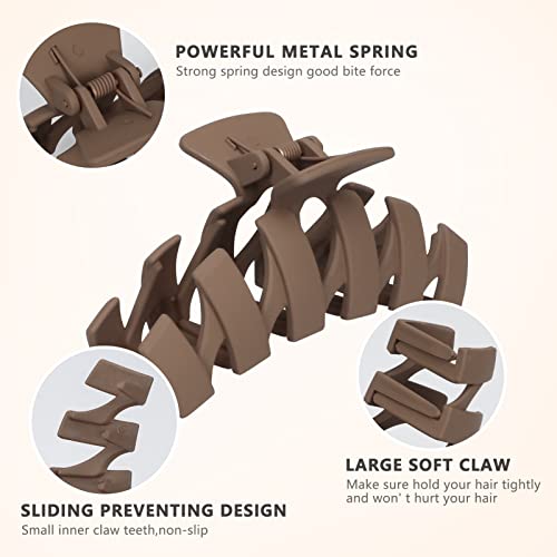 Unaone 5 Pack Hair Claw Clips, 4.48 Inch Vintage Matte Wavy Large Claw Clip For Thin Thick Hair, Strong Hold Non-Slip Hair Clips For Women Girls (Beige/Khaki/Light Green/Coffee/Black) #TOP2