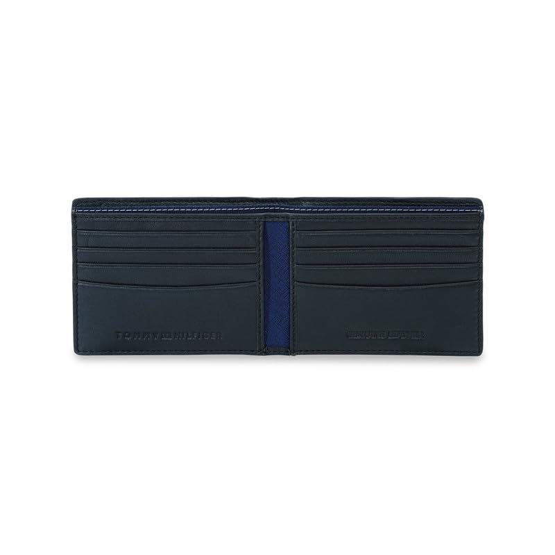 Image of Tommy Hilfiger Men's Leather Slimfold Wallet Escravos | Black Bifold with Coin Pocket & Card Slots | Designer & Stylish Gift