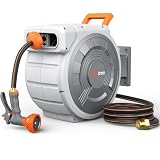 Retractable Garden Hose Reel 85 ft x 1/2 inch, Heavy Duty Automatic Garden Hose Reels, High-Flow, Any Length Lock, 180° Swivel Bracket, Brass Fitting, Wall Mount Water Hose Reel for Outside