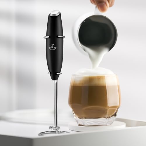 Image of Zulay Premium Gift Milk Frother Set - Handheld Coffee Frother with Stand, 12oz /350ml Frothing Pitcher + 4 Latte Art Stencils - 13,000 RPM Motor, SS Whisk, Battery Operated - Barista Kit (Black)