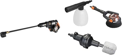 WORX WG644 40V Power Share Hydroshot Limpiador de energía portátil, negro y naranja y WA4071 Hydroshot kit de accesorios de limpieza para