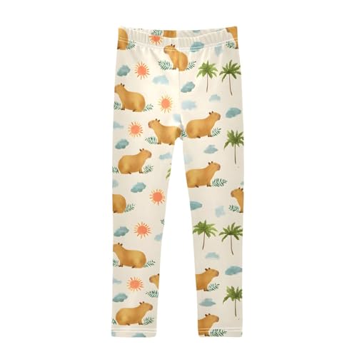Capybara Tree Cloud Sun Girls Leggings Soft Stretch Workout Yoga Dance Pants for Kids Casual Tights