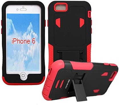 iRHINO] TM Heavy Duty Rugged Impact Hybrid Case Cover with Build in Kickstand Protective Case for Apple iPhone 6 (4.7 inch) (Black ON RED)