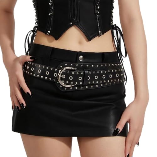 MILAKOO Vintage Punk Leather Waist Belt for Women 80s Goth Costume Cinch Belts Ladies Western Belt for Jean