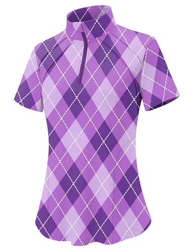 Image of LOMON Womens Golf Polo Shirts Summer Short Sleeve 1 /4 Zip Tops Moisture Wicking Casual Tennis Activewear with Pockets