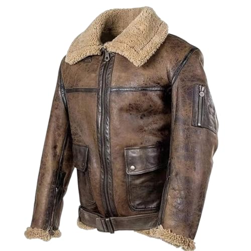 Men's Distressed Brown Genuine Cowhide B3 Arnold Aviator Army Vintage Sherpa Shearling Faux Fur Lined Leather Jacket2