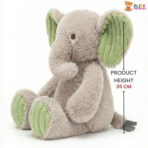Image of Elite Toys Elephant Soft Toy 35 cm | Cute Gray Elephant Teddy Plush Toy | Soft Cuddly Stuffed Animal for Kids Boys Girls | Birthday Gift Baby Toy Room Decor