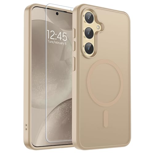 Image of SUPFINE Magnetic for Samsung Galaxy S24 Case / S25 Case with Screen Protector, (Built-in Magnets) (Military Grade Drop Protection) Slim Translucent Shockproof Phone Case,Pink Gold