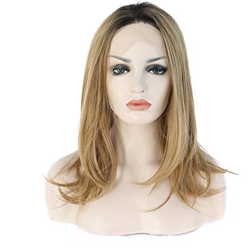 Ebingoo Blonde Ombre Dark Roots Bob Natural Wave Synthetic Fornt Lace Wig 16inch