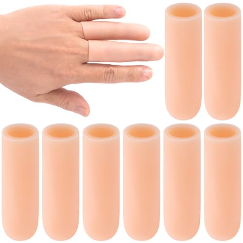 PAGOW 10pcs Gel Finger Support Protector Caps Gloves, Silicone Fingertips for Hands Cracking, Gel Finger Cots/Covers, Eczema Skin, Trigger Finger Arthritis Pain Relief