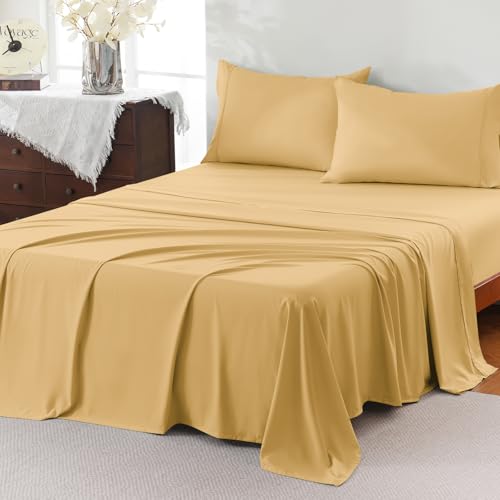 ChicView Queen Sheet Set 4 Pieces Hotel Luxury Breathable Soft Microfiber Bedsheets Anti Pilling Deep Pockets Easy Care Bed Sheets Warm Cream
