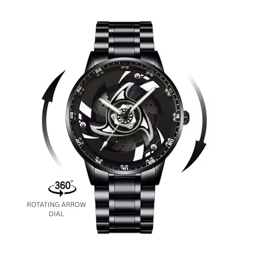 Image of GOLDENIZE FASHION Branded Men's Sport Quartz Watch Arrow Wheel Dial 360 Rotating Casual Fashion Stainless Steel Alloy Mens & Boy's Luxury Metal Gift Creative Watch