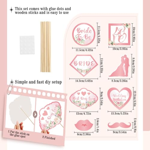 Image of Wedding Photo Booth Props, Bachelorette Party Decorations, Engagement Party Decorations in Rose Gold, Pink with Glitter 18 pcs Pre-Assembled Funny Props