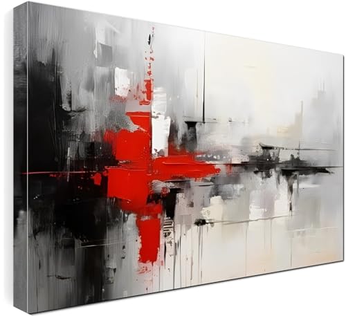Quadro su Tela moderno astratto 80x60, Stampe professionali da Parete, Quadro adatto per ambienti come Camera da Letto, soggiorno, salone, b&b, Cucina studio e ufficio, colori nero, grigio, rosso