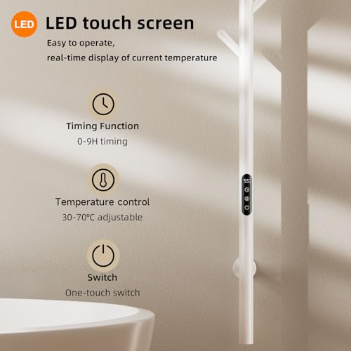 SKYLYZH Badheizkörper Elektrisch, Weiß Einzelstange Handtuch Heizkörper Bad, Handtuchheizkörper, 95W, 1500x112mm, Handtuchwärmer Elektrisch mit Timing, Temperaturregelung, Energieeinsparung-G02 White