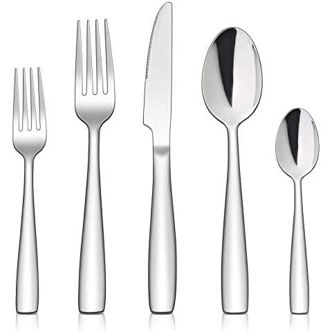 TEAMFAR Besteck Set, 30 teiliges Edelstahl poliert Essbesteck mit Messer Löffel Gabel für 6 Personen, Modern Besteckset Cover