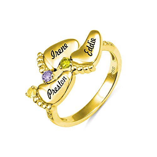 AILIN Personalized Mothers Ring 925 Sterling Silver/Gold/Rose Gold Color Custom Baby Feet Ring With Birthstone Engraved Name Mom Jewelry Gifts For Women2