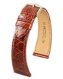 Hirsch Genuine Croco Leather Watch Strap - Polished Golden Brown - L - 20mm / 16mm - Shiny Gold...