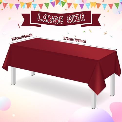 Image of 16 Pack Maroon Plastic Tablecloth for Rectangle Tables, Premium Decorative Burgundy Disposable Table Cloths for Parties, Rectangle Party Table Cover for Birthday Anniversary Graduation, 54x108 Inch