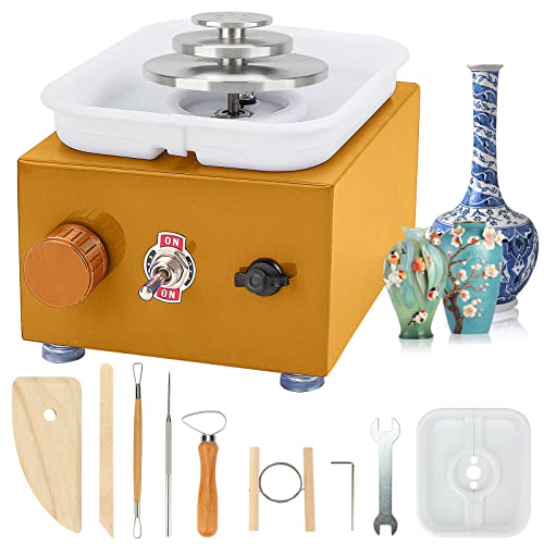 Mini Pottery Wheel, Ceramic Wheel Adjustable Speed Clay Machines Electric Pottery Wheel with Detachable Basin 3 Turntables Trays and 9PCS Tools, DIY Clay Tool for Adults Kids Home Use