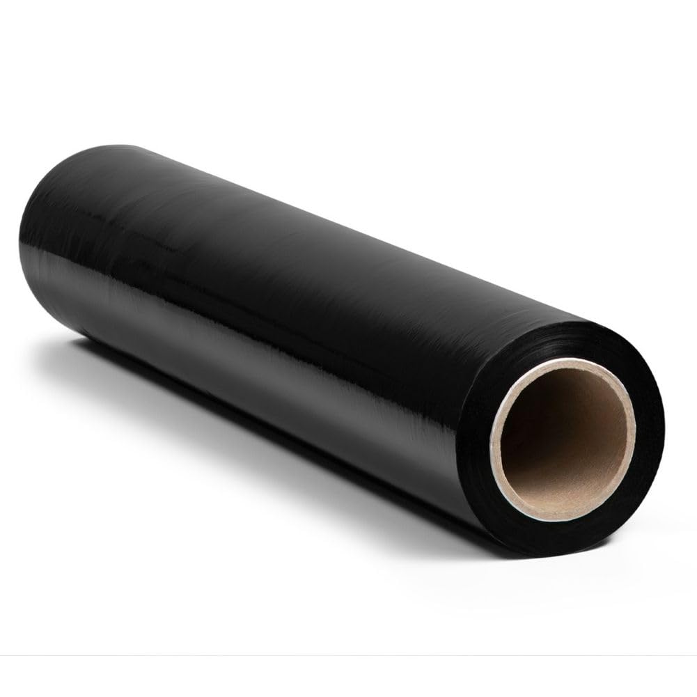 RAGO® Film Negro para Embalar 130m I Rollos de Plastico 0,85kg I Film para Embalar I 7,5 x 7,5 x 40 cm I Papel film I Rollos de Plastico para Embalar I Plastico Embalaje +dispensador