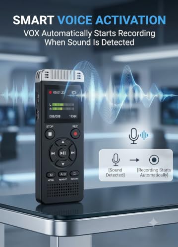 Image of ROCKTECH Digital Voice Recorder 32GB, 3072Kbps HD Recording, 80H Battery, Voice Activated, MP3 WAV FLAC Playback, 1.5 inch LED Display for Meetings, Lectures, Interviews, Students & Journalists