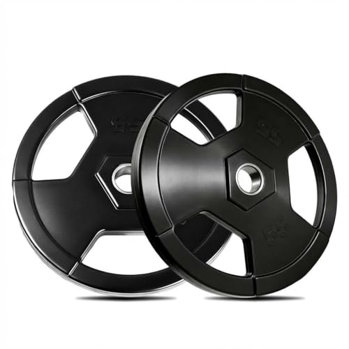 55 lbs Weight Plates for Barbell. 2 Inch Weights Plates. Rubber Encased Iron. Low Noise Floor...
