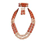 Hibeads Nigerian Wedding African Beads Jewelry Set Women Imitation Coral Bead and Gold Accessorise 23.5 Inch Long Necklace Earrings and Bracelets