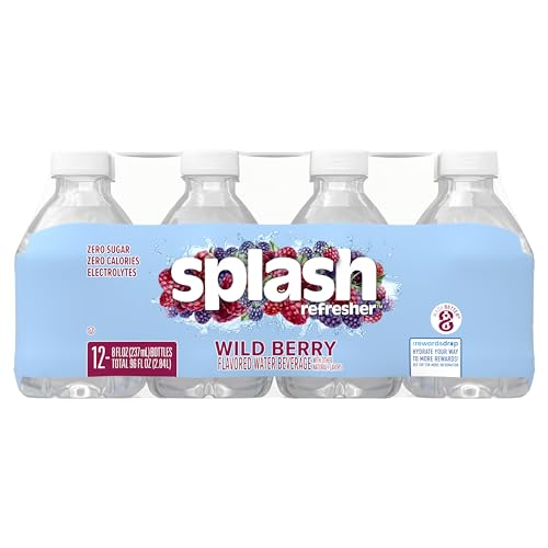 Image of SPLASH REFRESHER Flavored Water Bottles, Wild Berry Flavor - 12 Pack | Refreshing Flavored Bottled Water with Electrolytes - Zero Sugar & Zero Calories - 8 Fl Oz