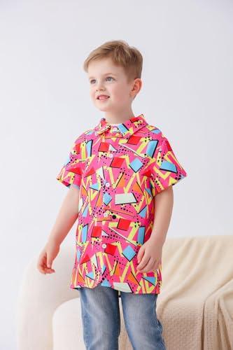 Image of uideazone 2-10 Years Boys Button Down Shirts 3D Graphic Hawaiian Aloha Short Sleeve Dress Shirt Tops