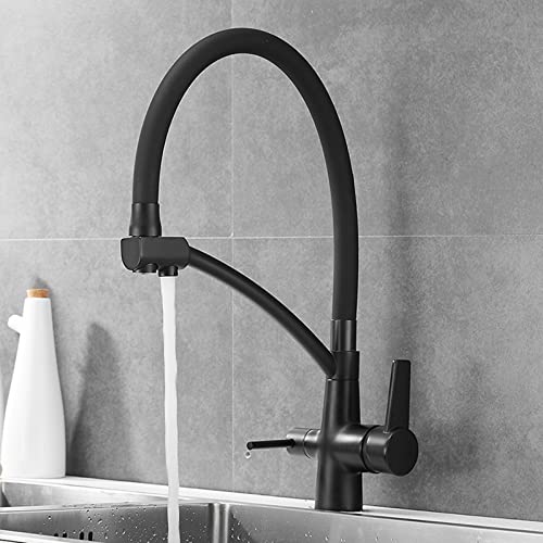 Robinet de cuisine 3 voies noir mitigeur laiton eau pure chaude et froide - 3