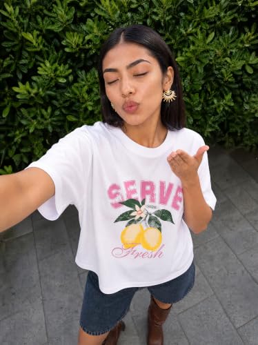 Image of Amazon Brand - Serve Women's Oversized Graphic T-Shirt | Cotton Printed Crew Neck Tee | Half Sleeve Loose Fit