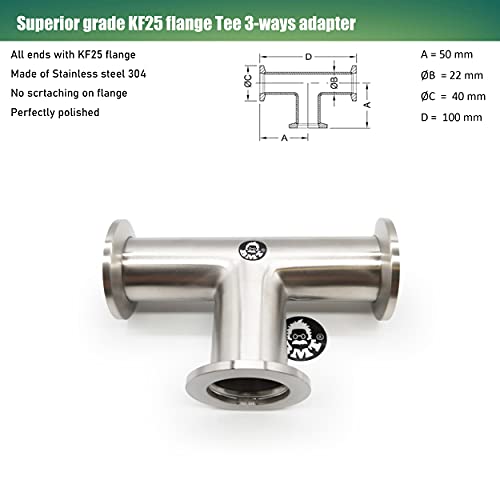 Image of bmotiontech stainless steel KF25 equal Tee NW25 QF25 Flange for high vacuum | made of stainless steel 304 TIG seamless welding low leak rate for high vacuum